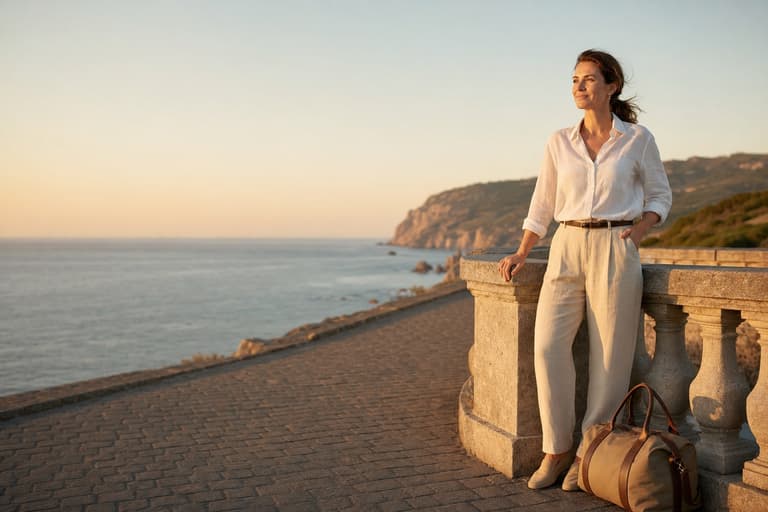 A travel advisor at a balustrade above the sea